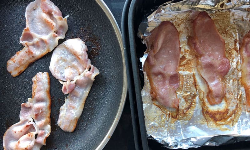 Bacon cooked in air fryer compared to bacon pan fried