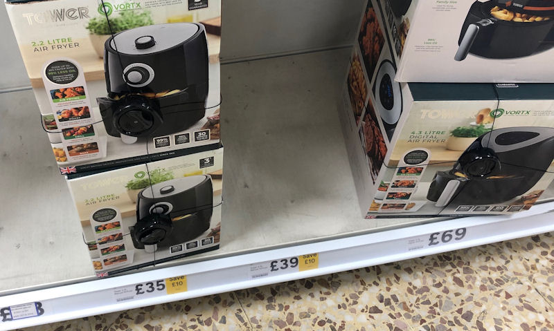 Supermarket selling Tower air fryer range, stocked low on shelf