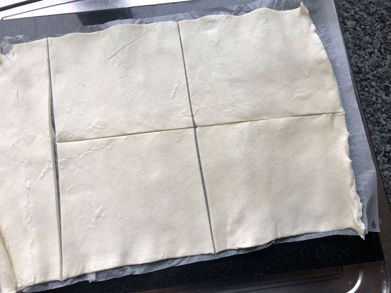 Puff pastry sheet cut into four small squares