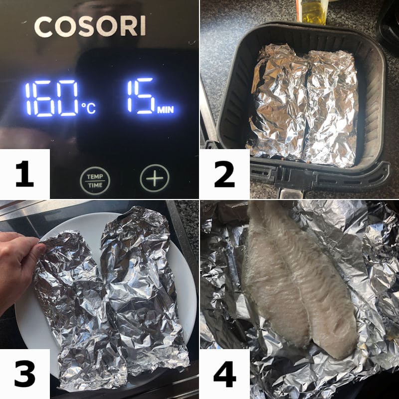 Picture directions for air frying 2 125g plain Basa fillets