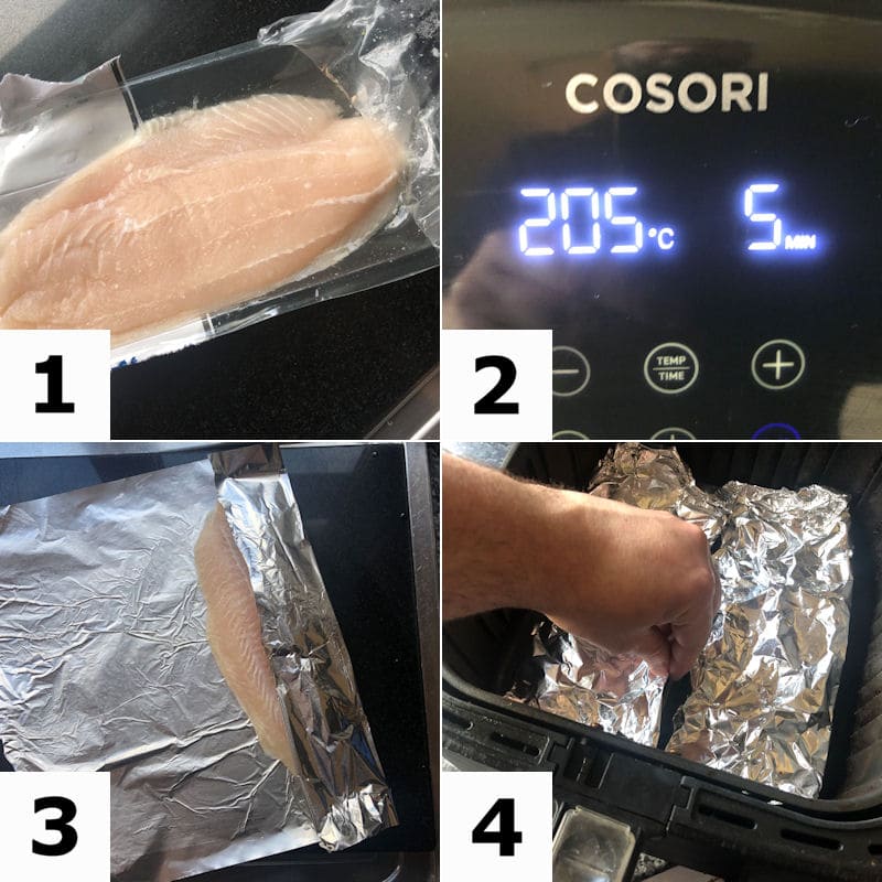 Picture directions for preparing Basa fillets for air frying