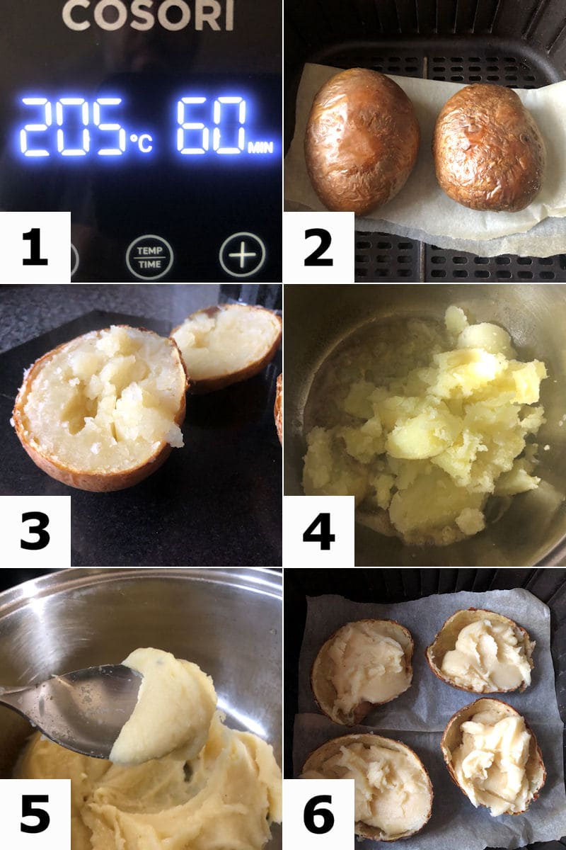 Picture directions for air frying two jacket potatoes