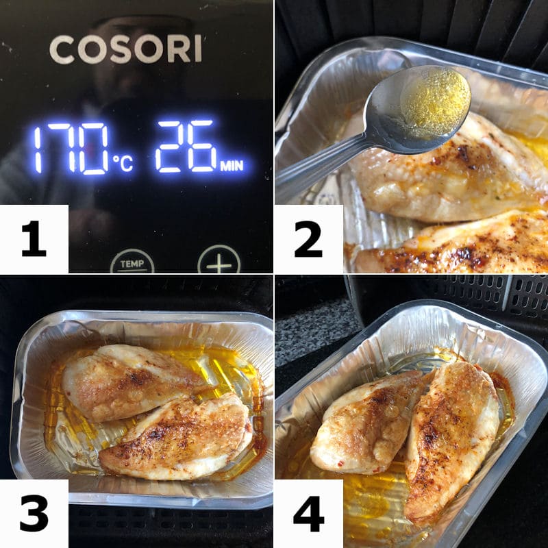 Picture directions for air frying chicken breasts in foil tray