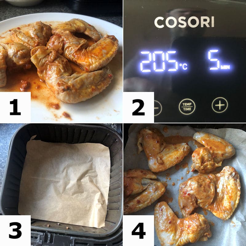 Picture directions for preparing Buffalo wings for air frying