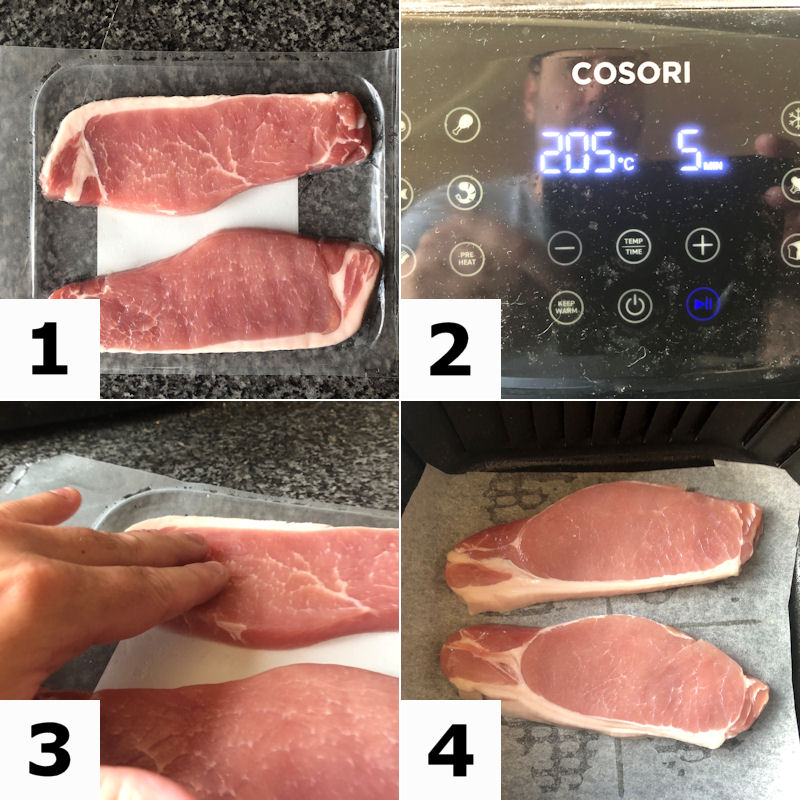 Follow 4 images to prepare your bacon chops before air frying