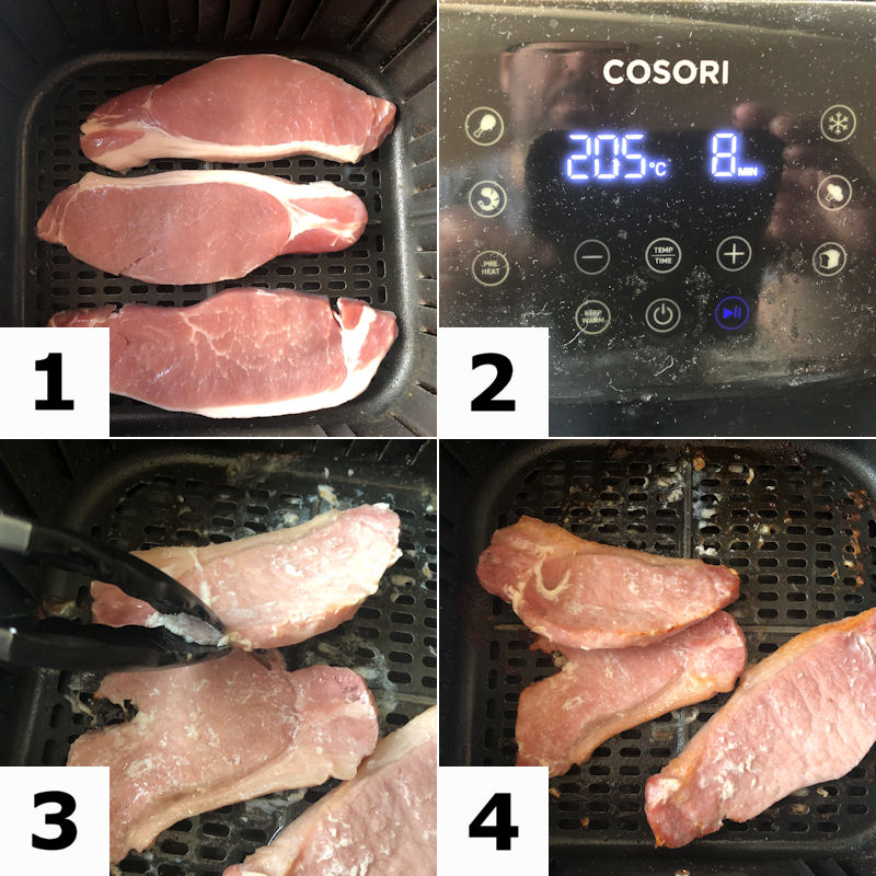 Follow 4 images to cook bacon chops in an air fryer