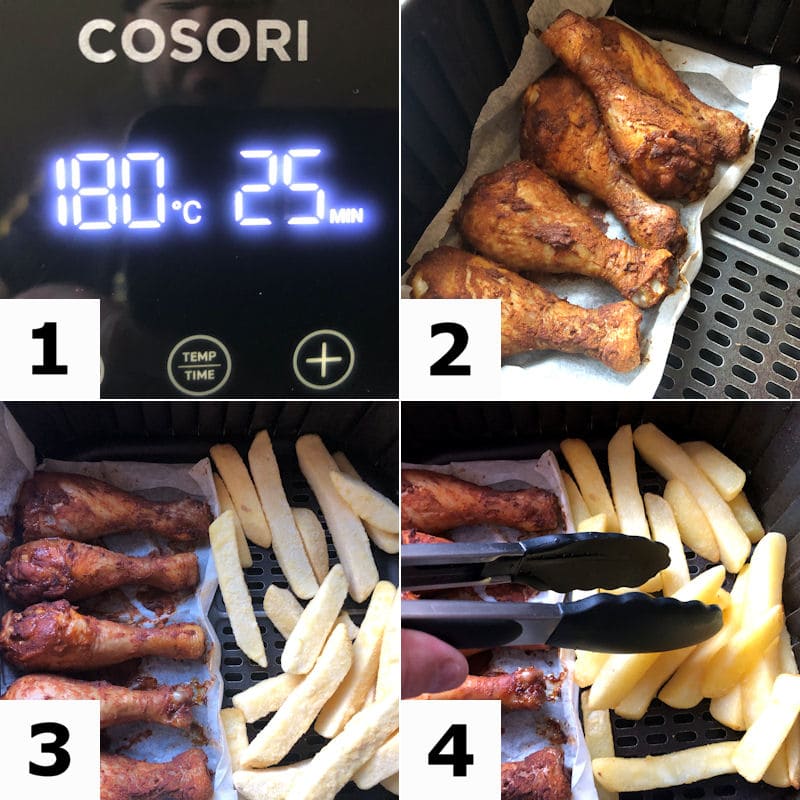 Picture directions for air frying chicken and chips together