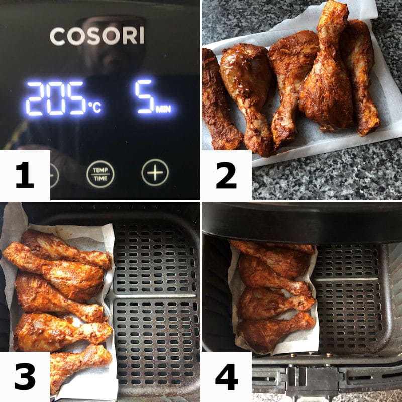 Picture directions for preparing air fryer chicken and chips