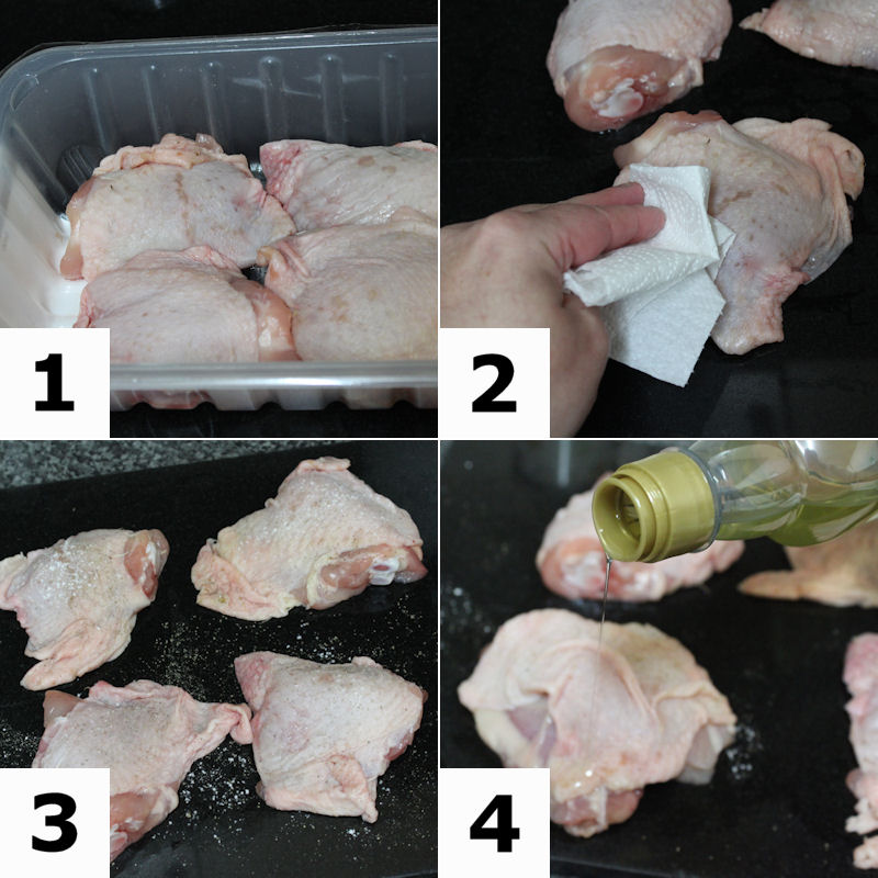 Preparing chicken thighs in four steps using images