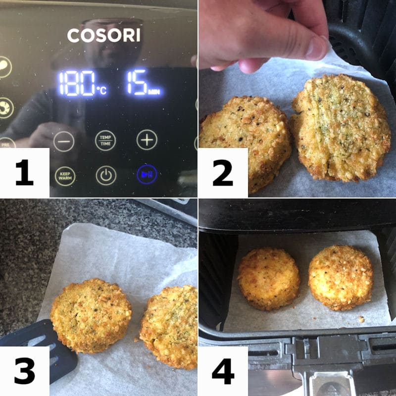 Picture directions for air frying 2 fish cakes