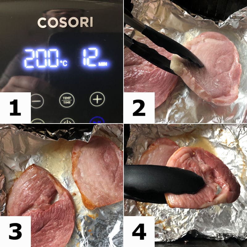 Picture directions for air frying 2 gammon steaks