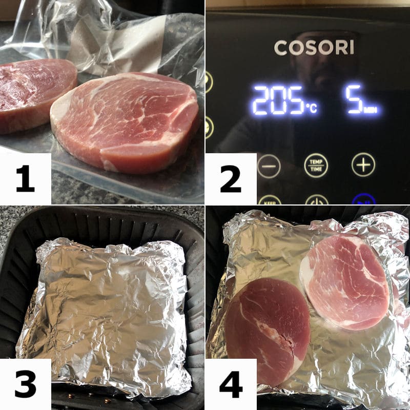 Picture directions for preparing 2 gammon steaks