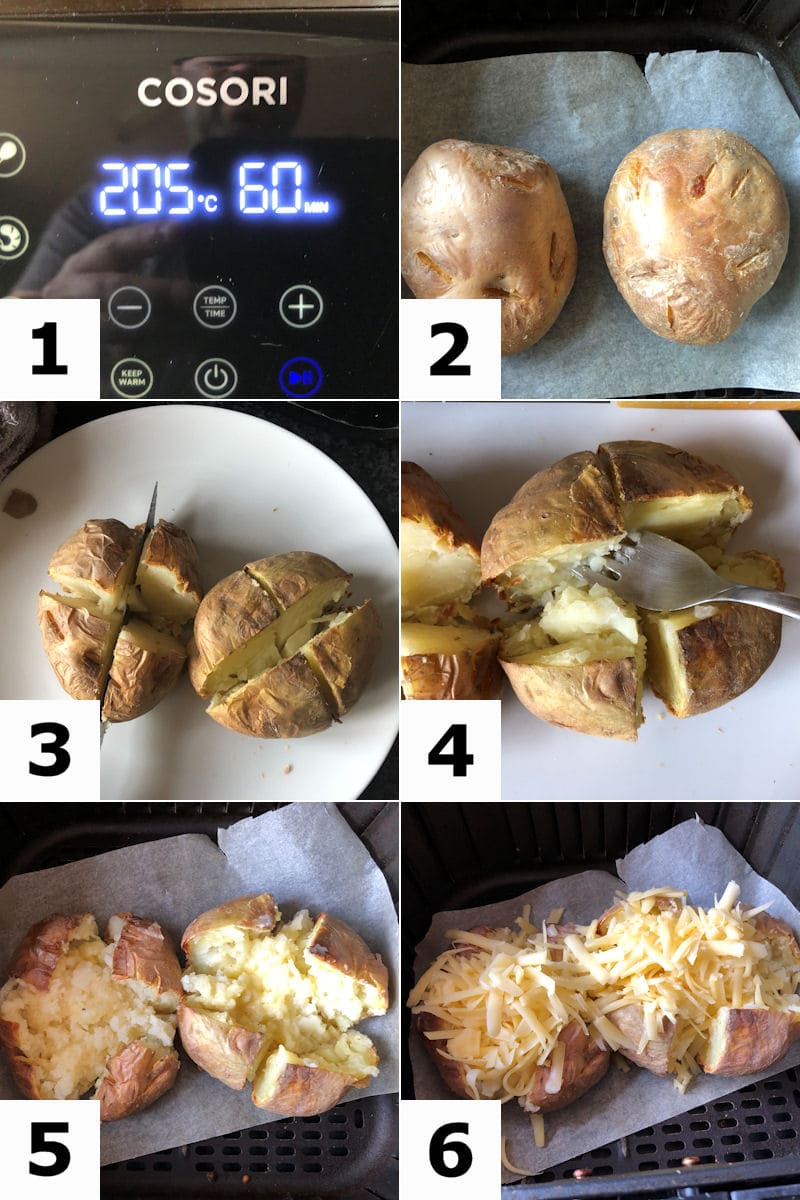 Picture directions for cooking two jacket potatoes in air fryer