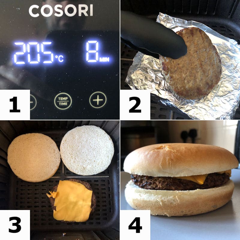 Picture instructions for air frying a microwave burger