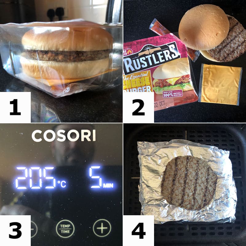 Picture instructions for preparing microwave burger for air frying