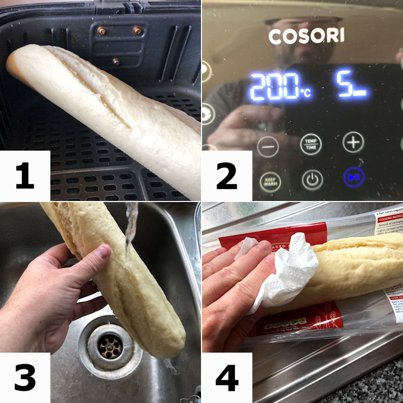 Directions for preparing standard store-bought part-baked baguette