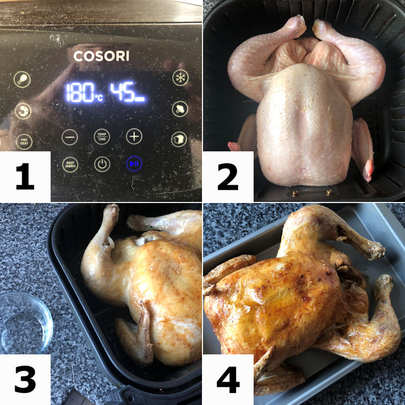 All steps to air frying a small chicken in pictures