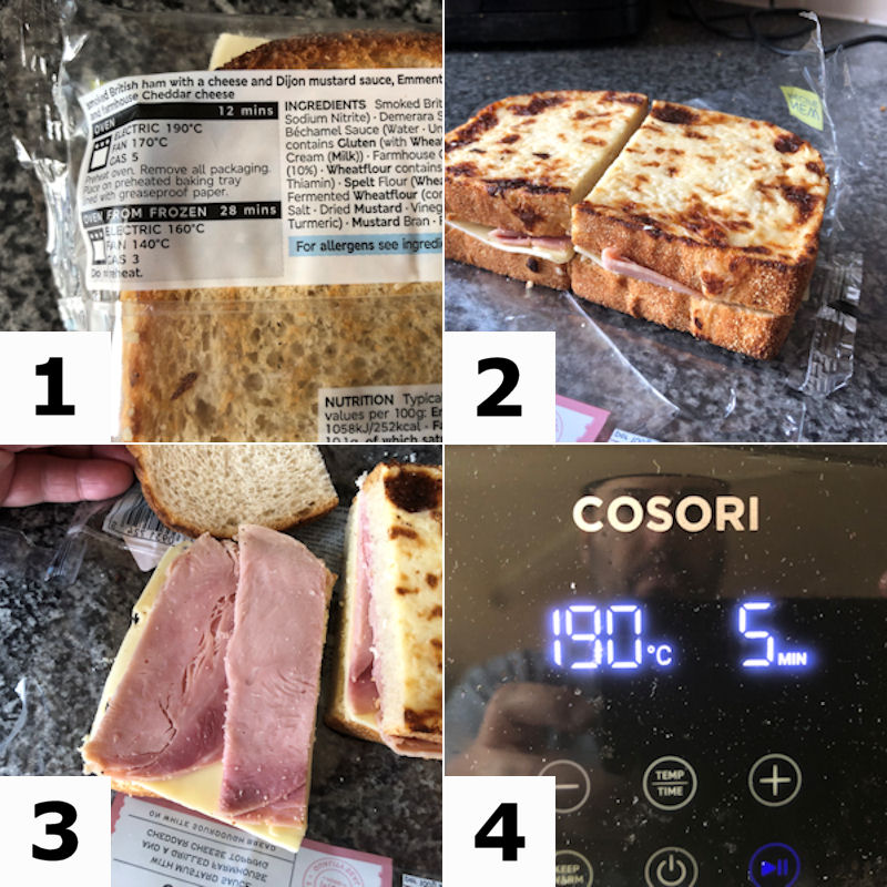 4 step image of preparing a toastie for air frying