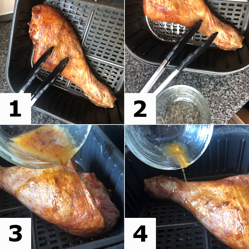 Directions for basting air fried turkey leg in one circle