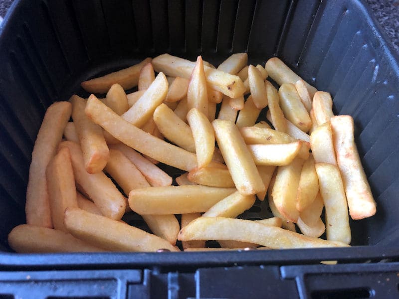 Large portion of straight-cut chips in air fryer basket