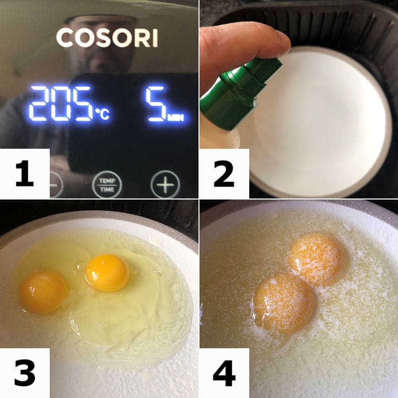 Picture directions for preparing eggs for frying in air fryer