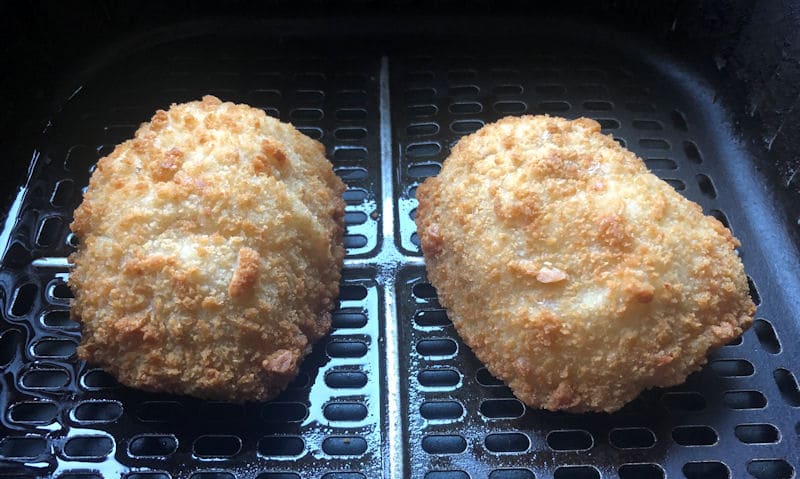 Cooked frozen breaded chicken kievs in air fryer