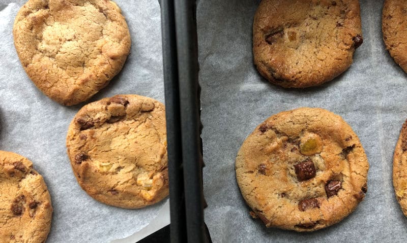 Premade air fried cookies position in and out of air fryer basket