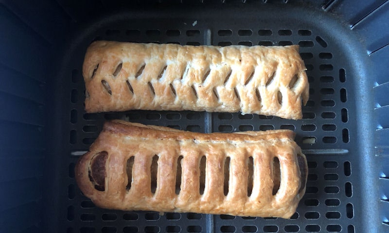 Wall's, Pukka Sausage Roll reheating together in air fryer basket