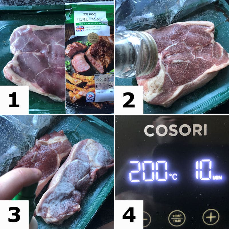 Picture directions for preparing a lamb rump steak for air frying