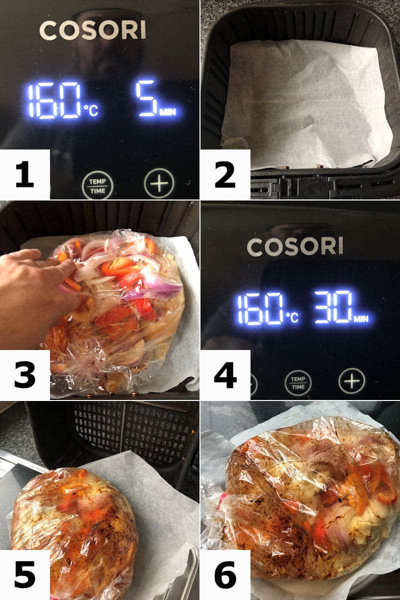 Picture directions for how to cook a Maggi bag in an air fryer