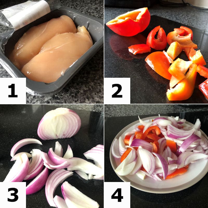 Picture directions for preparing chicken, vegetables for air frying in Maggi 
bag