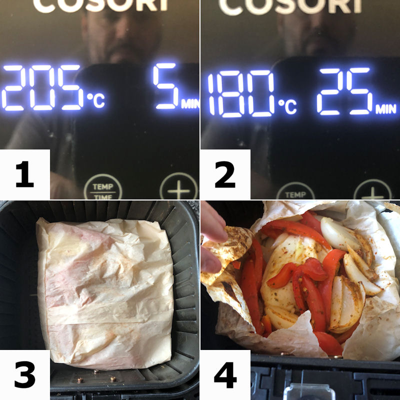 Picture directions for how to cook Nando's Bag & Bake in air fryer