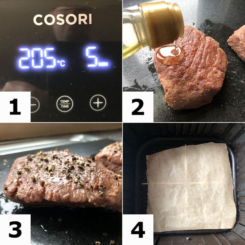 Picture directions for preparing Ostrich steaks for air frying