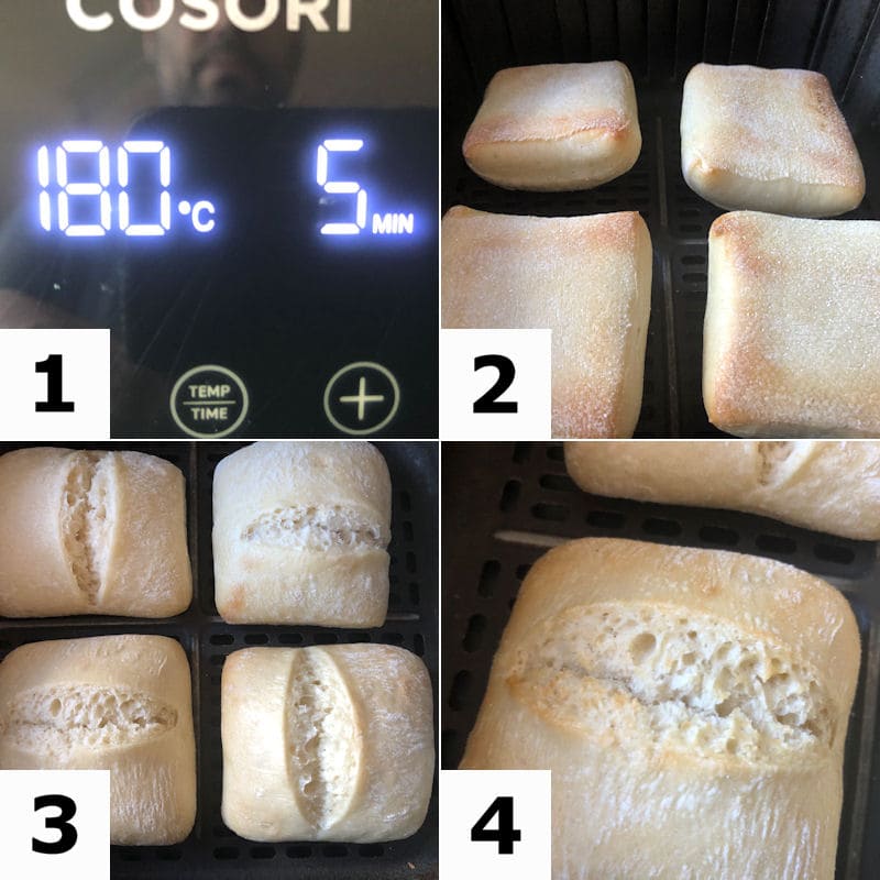 Picture directions for air frying part baked Hovis Rustic White Rolls