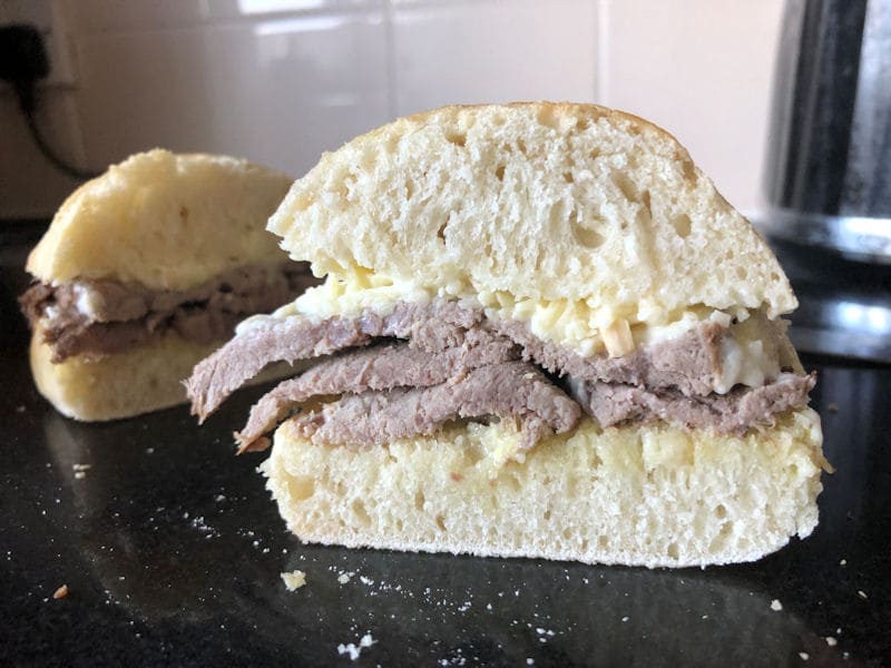 Beef, horseradish and cheese part baked roll