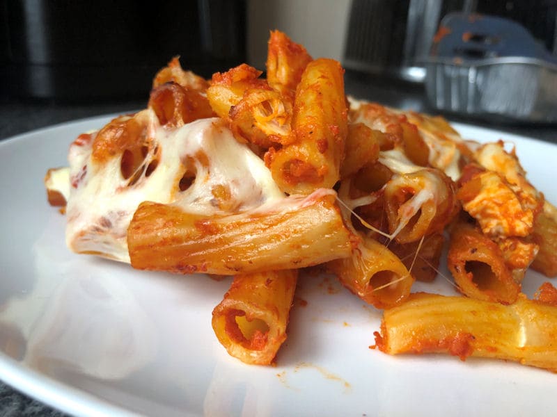 Air fried Mascarprone pasta bake served on dinner plate