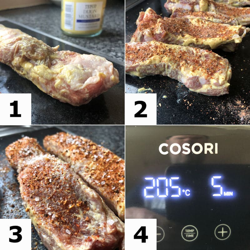 Picture 
  directions for preparing six raw barbeque pork rib slices