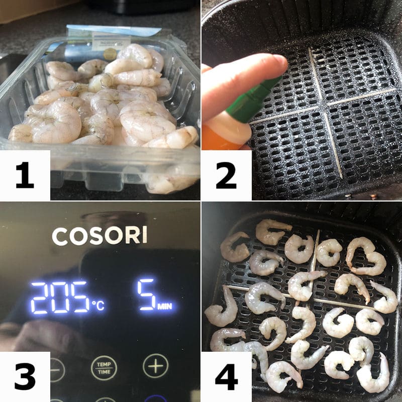 Picture directions for preparing King Prawns for air frying