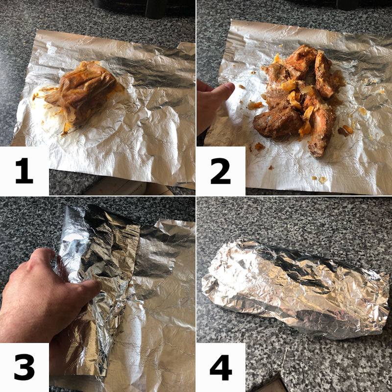 Grid image demonstrating guide to wrapping ribs in foil parcel