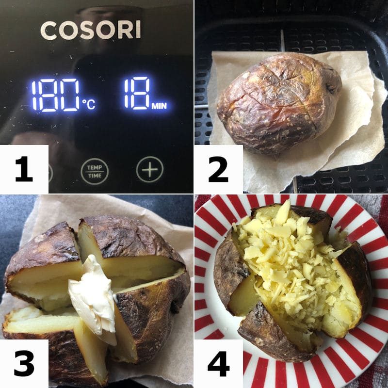 Picture directions for reheating jacket potato in air fryer