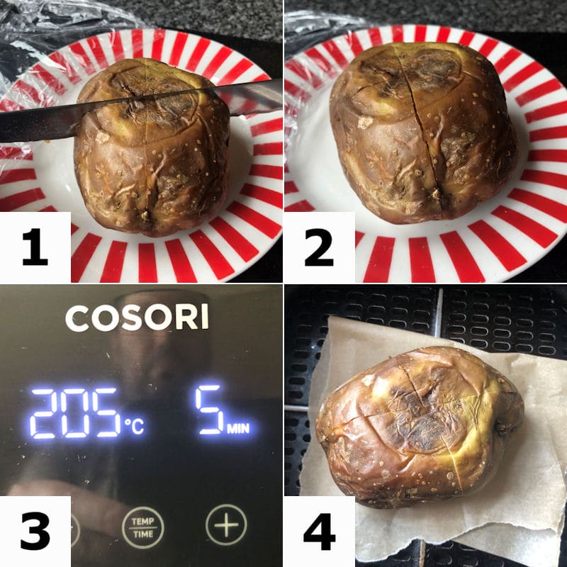 Picture 
  directions for preparing jacket potato for reheating in air fryer