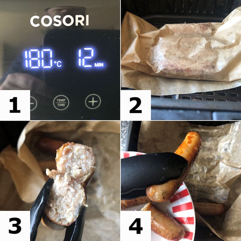 Picture 
  directions for reheating pork sausages in air fryer