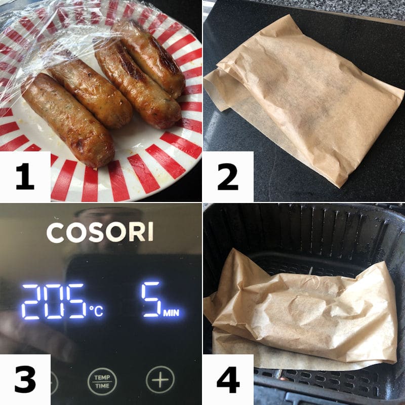 Picture 
  directions for reheating sausages in air fryer