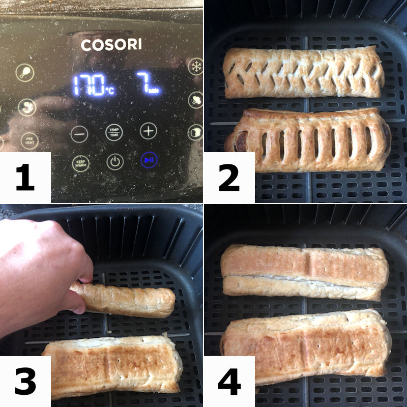 Cooking directions for reheating sausage rolls in air fryer