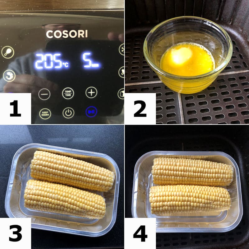 Picture directions for preparing corn on the cobs for air frying