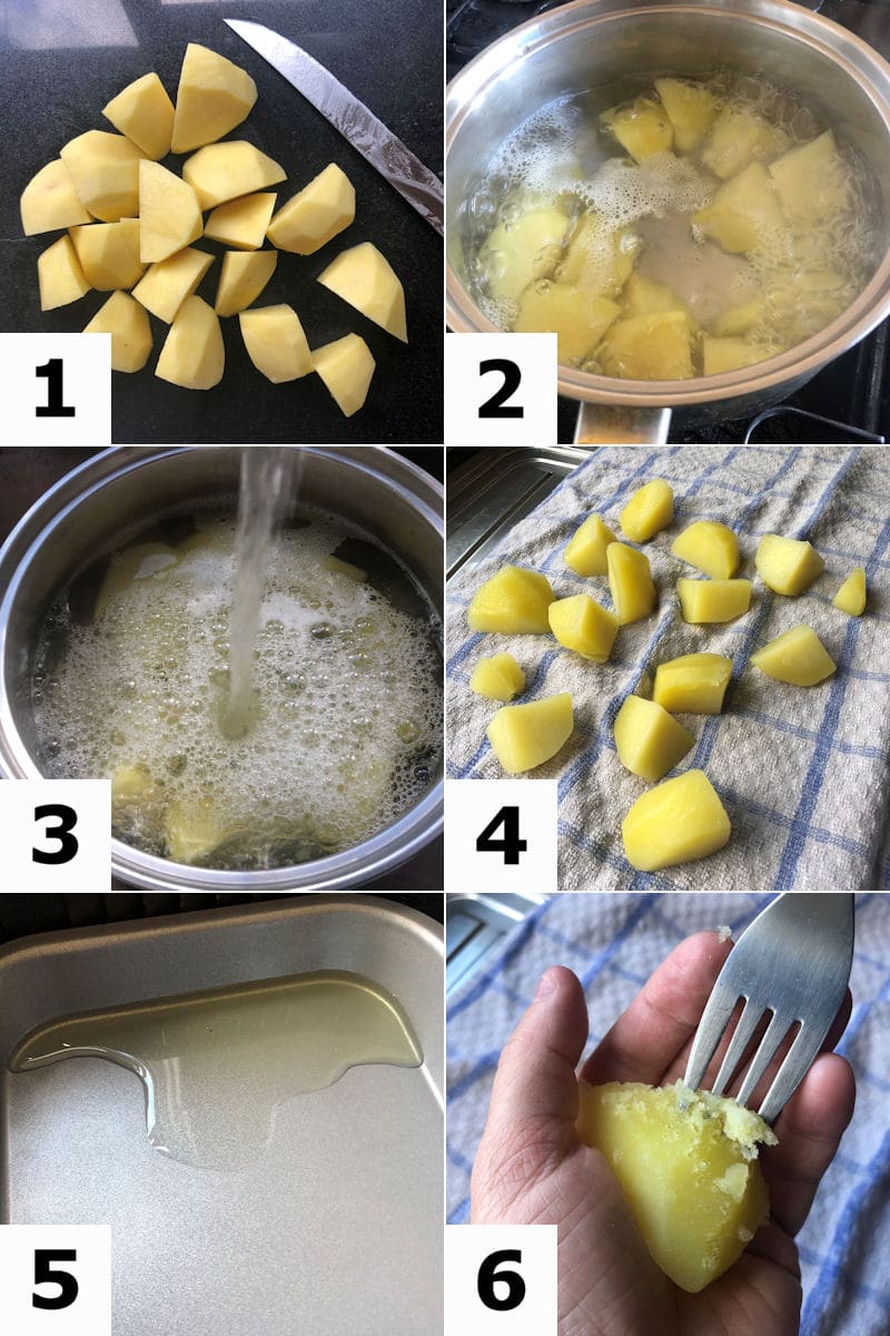 Picture directions for preparing air fried roast potatoes