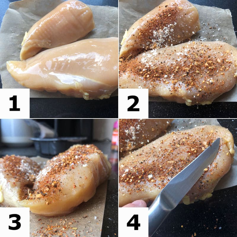 Picture directions for air frying seasoned chicken breast