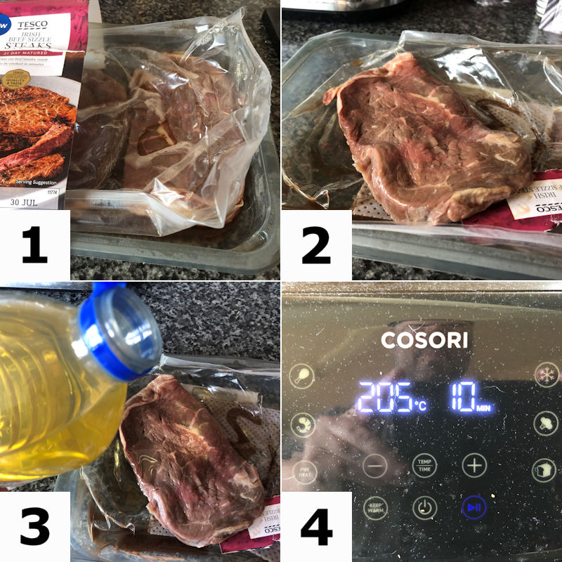 Directions for preparing Sizzle Steaks for air frying