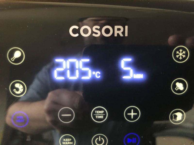 Cosori air fryer temperature and timer set