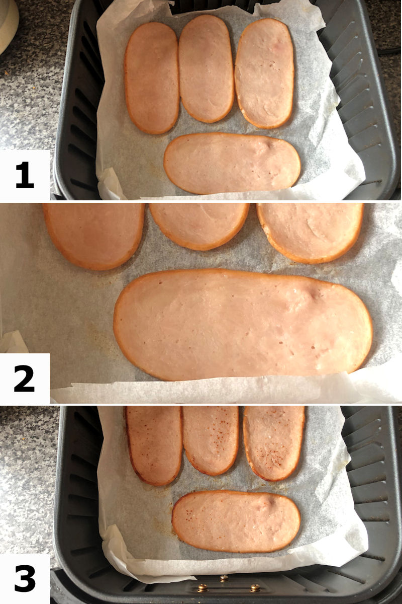 Illustration of turkey bacon positioned on parchment paper molded into basket